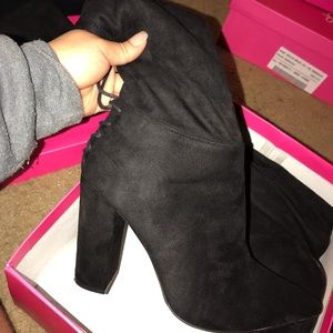 thigh high black suede boots